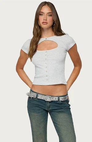 Tyla Button Up Keyhole Cutout Top image number 1