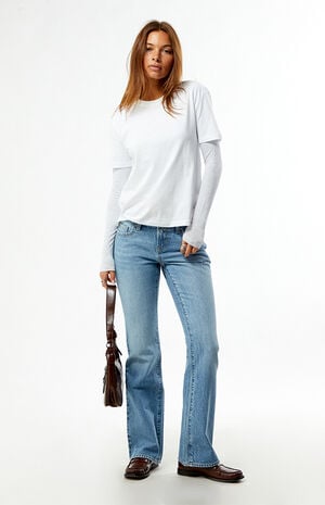 Jade Low Rise Bootcut Jeans Double Button Light Blue image number 5