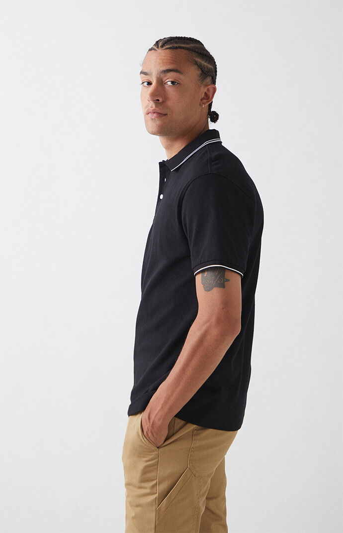 Black Pique Stripe Polo Shirt