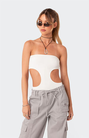 Vivie Ribbed Cut Out Bodysuit image number 1