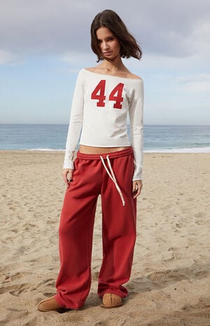 Red Anastasia Tie Baggy Sweatpants