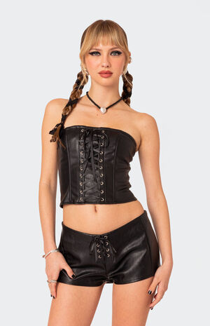 Wilde Lace Up Faux Leather Corset image number 4