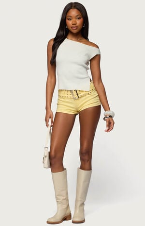 Studded Belt Denim Micro Shorts image number 5