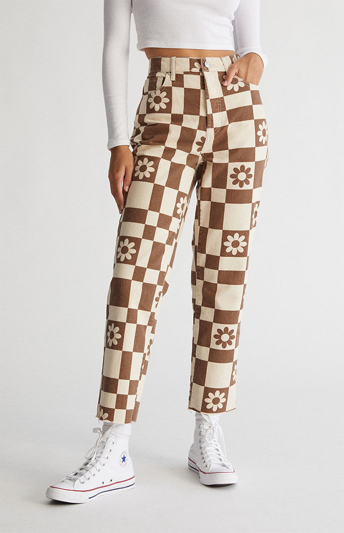 PacSun Eco Flower Checkerboard High Waisted Straight Leg Jeans PacSun