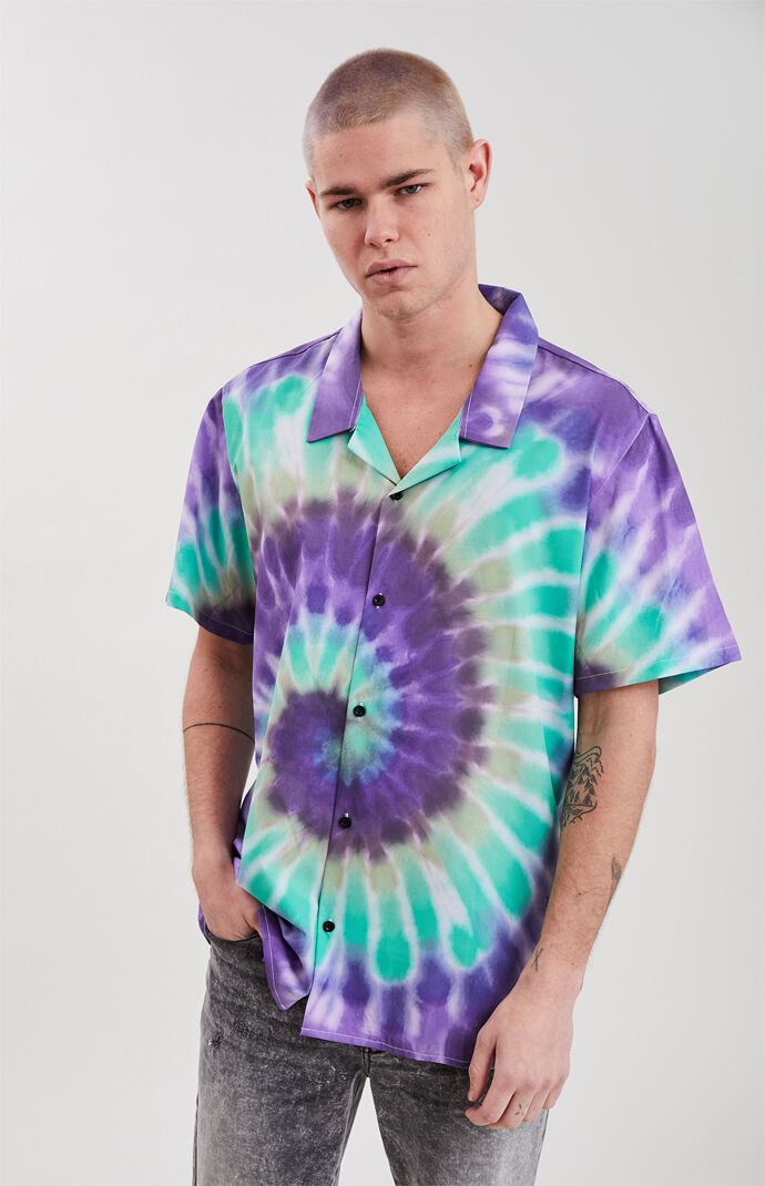 Purple Haze Tie-Dyed Short Sleeve Button Up Shirt
