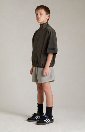 Essentials Dark Heather Oatmeal Sweat Shorts image number 2