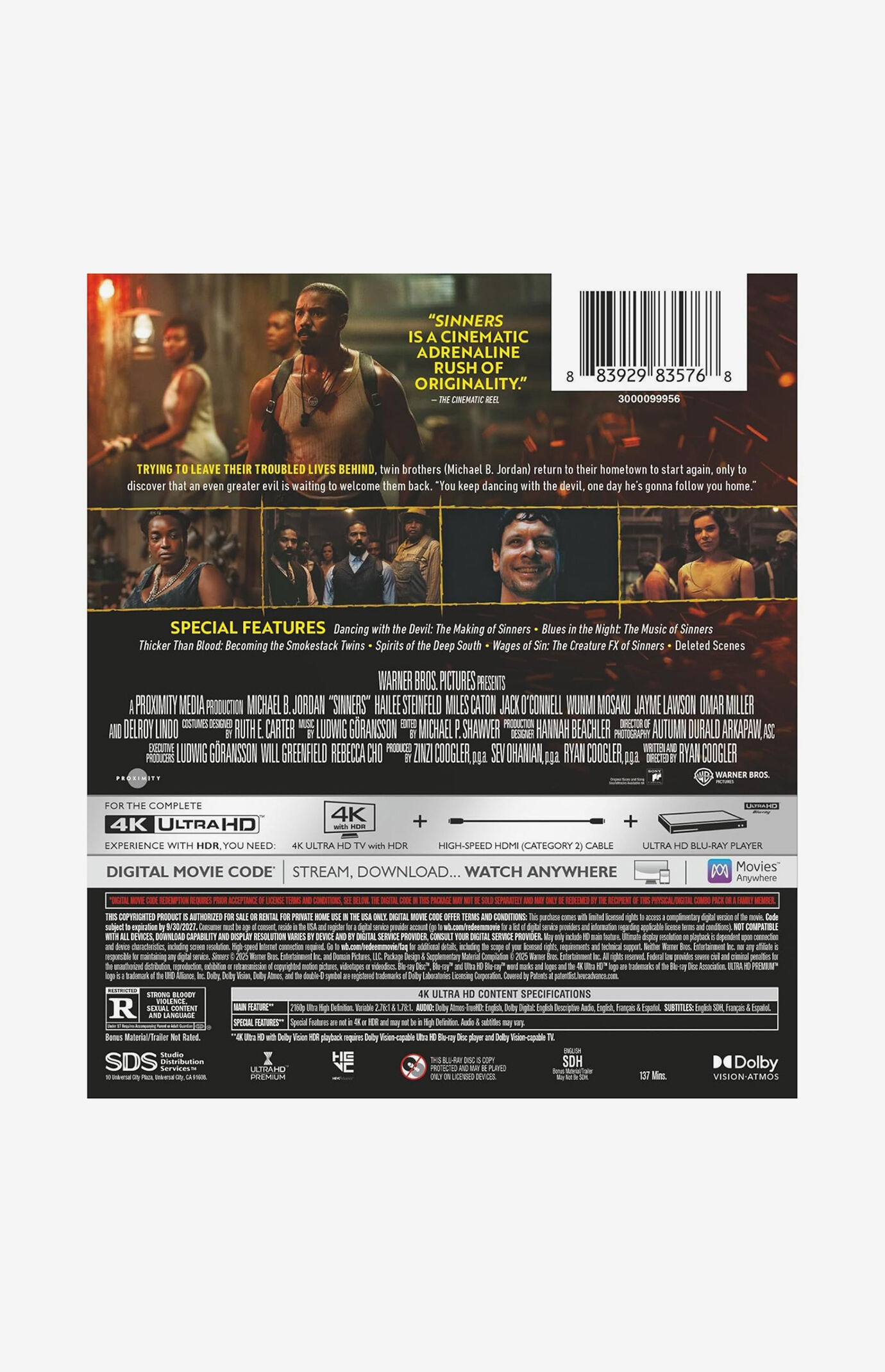 Sinners Movie 4K Ultra HD Disc