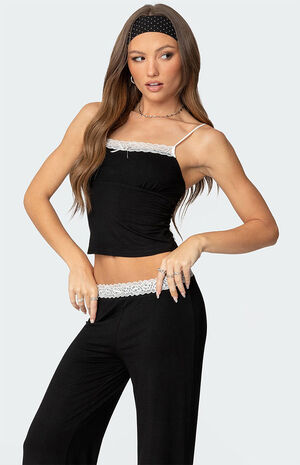 Domino Contrast Lace Trim Tank Top image number 4