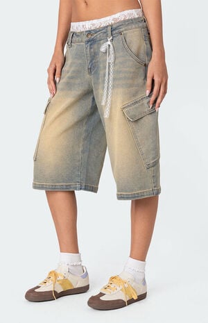 Lace Boxer Denim Bermuda Shorts image number 2