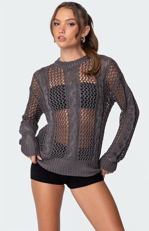 Cable Open Knit Sweater image number 1
