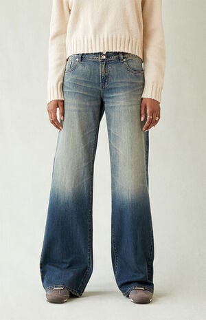 Casey Low Rise Baggy Jeans Button Pocket Dark Blue Tinted