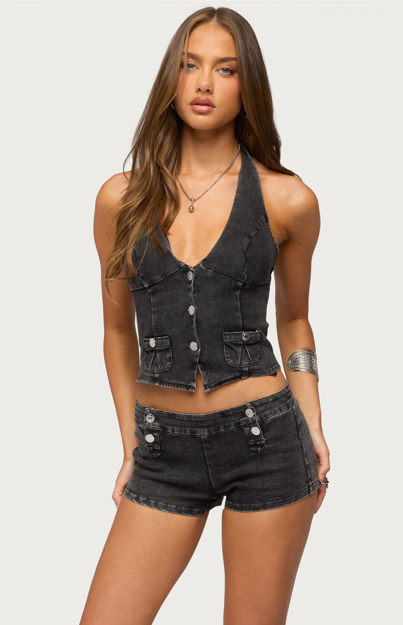 Edikted Sashe Denim Halter Top