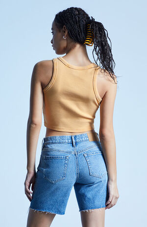 Medium Blue Stretch Longline Denim Shorts image number 4