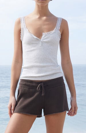 John Galt Brown Soft Raw Cut Sweat Shorts | PacSun