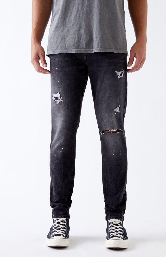 black paint splatter skinny jeans mens