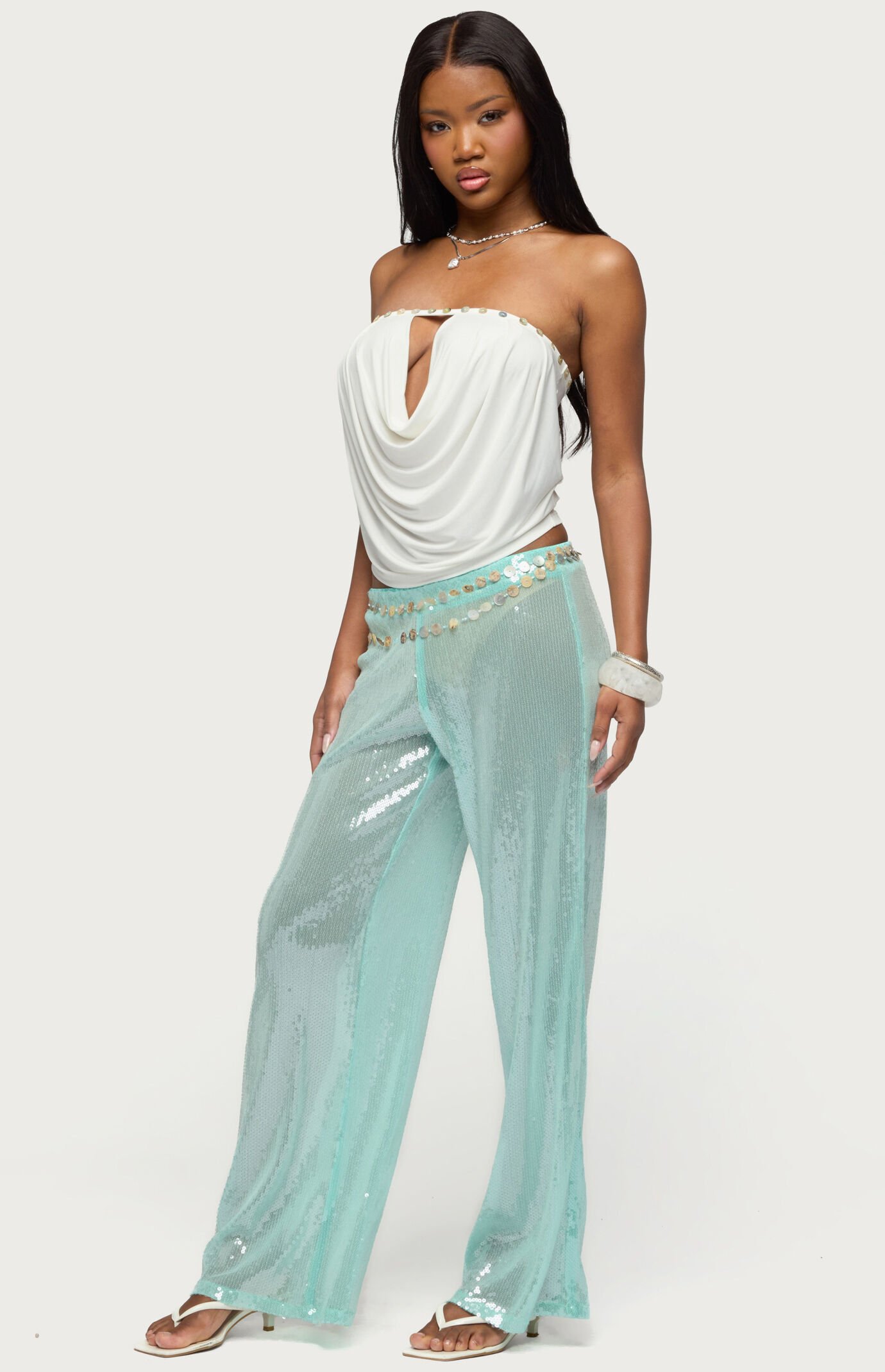 Edikted Avalee Sequin Wide Leg Pants