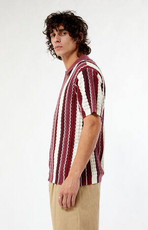 Burgundy Button Down Knit Polo Shirt image number 3