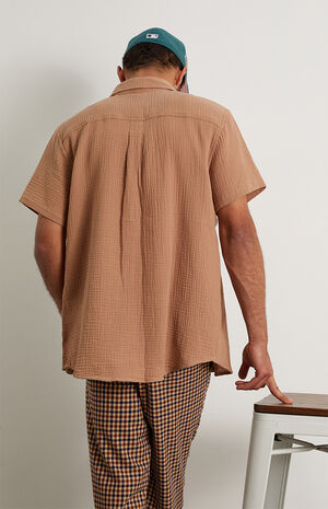 Brown Textured Classic Cotton Camp Shirt image number 4