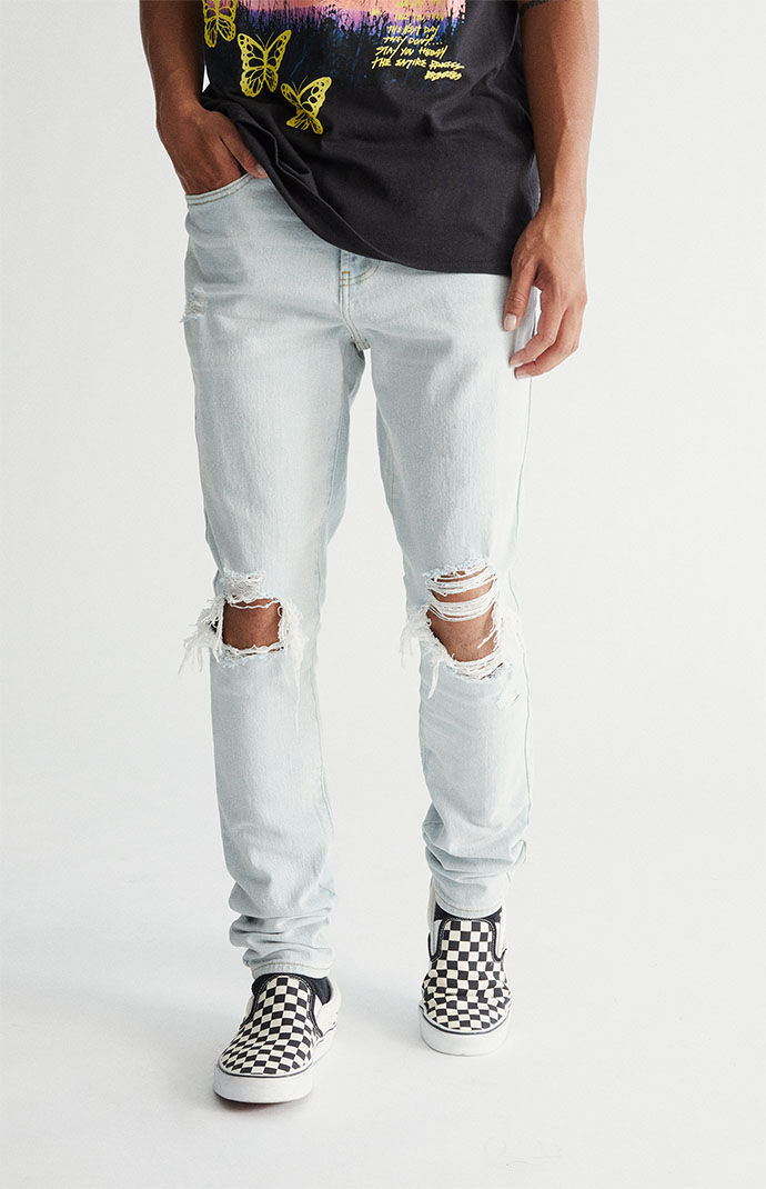 PacSun Light Indigo Destroyed Stacked Skinny Jeans PacSun