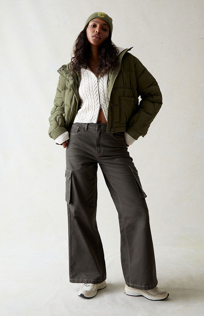 Pacsun Green High Waisted Wide Leg Cargo Pants | PacSun