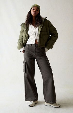 Green High Waisted Wide Leg Cargo Pants image number 2