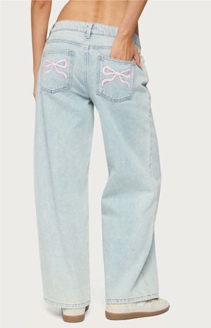 Petite Bow Pocket Relaxed Jeans image number 3