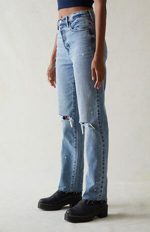 Eco Light Indigo Ripped Dad Jeans image number 3