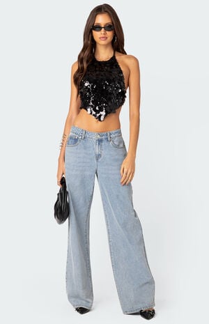 Caelia Sequin Open Back Top image number 1