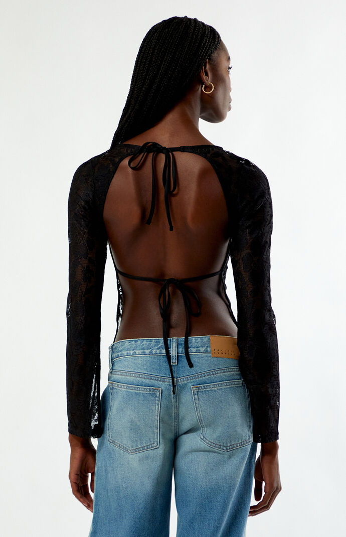 Your Favorite Bethany Open Back Lace Long Sleeve Top
