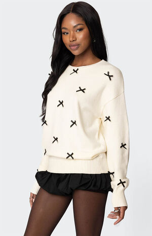 Satin Bow Oversized Sweater image number 3