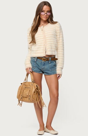 Aria Striped Fuzzy Knit Cardigan image number 5