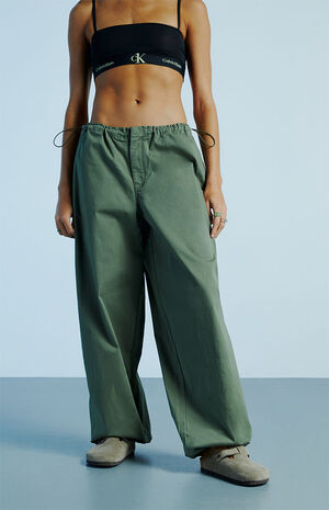 Olive Low Rise Parachute Pants image number 2