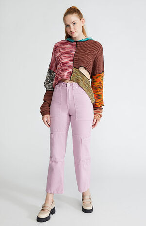 Pink High Waisted Combat Jeans image number 4