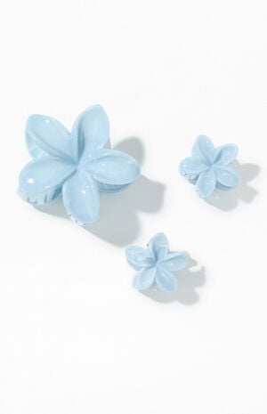 3 Pack Blue Plumeria Hair Claw Clips image number 1