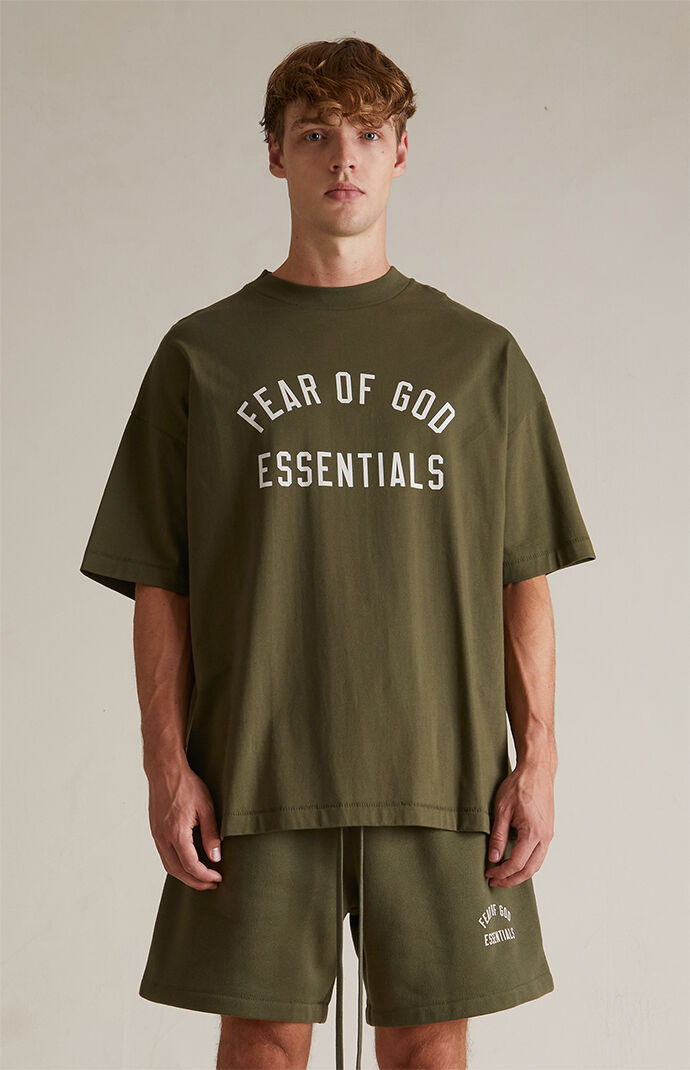 ☆FEAROFGOD☆ ESSENTIALS JERSEY CREWNECK TEE MILITARY - 24FW Buy Fear of God Essentials Jersey Crewneck Tee 'Military