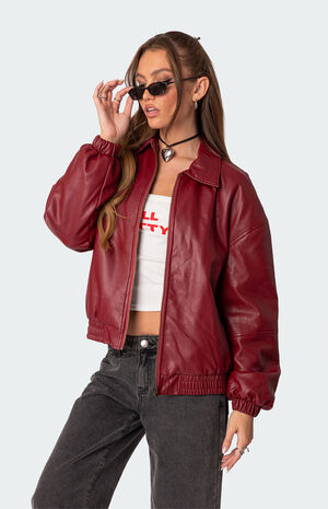 Halley Faux Leather Bomber Jacket image number 4