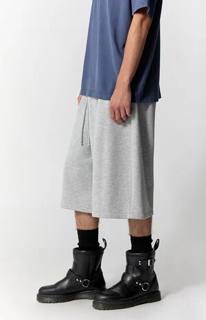 Heather Grey Fleece Ultra Baggy Sweat Shorts image number 3
