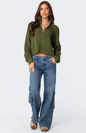 Cropped Rib Knit Half Zip Sweater Cropped Rib Knit Half Zip Sweater image number 2