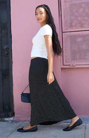 Black Polka Dot Maxi Skirt image number 1