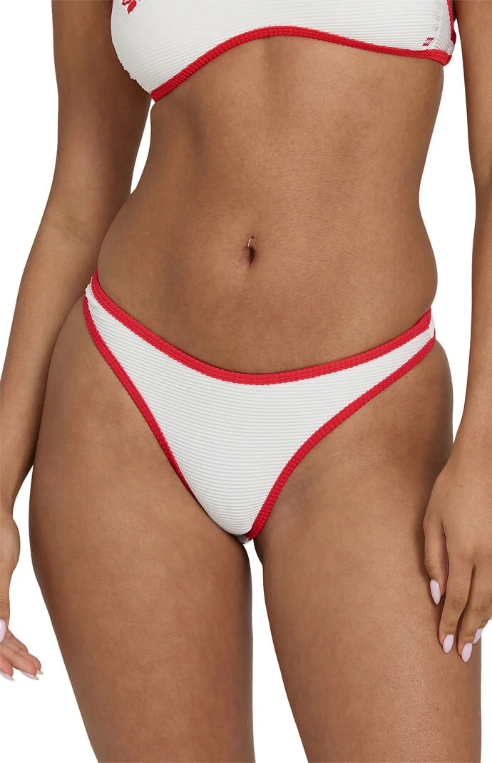 Billabong Red & White Ribbed Hike High Cut Cheeky Bikini Bottom