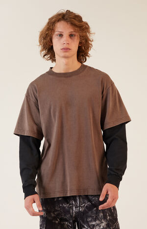 Brown Potassium Layered Long Sleeve T-Shirt image number 1