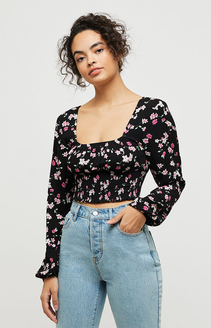 smocked long sleeve top