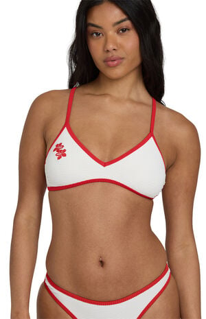 Red & White Ribbed V Crossback Bralette bikini Top image number 1