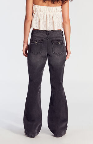 Jade Low Rise Bootcut Jeans Button Tab Black image number 3