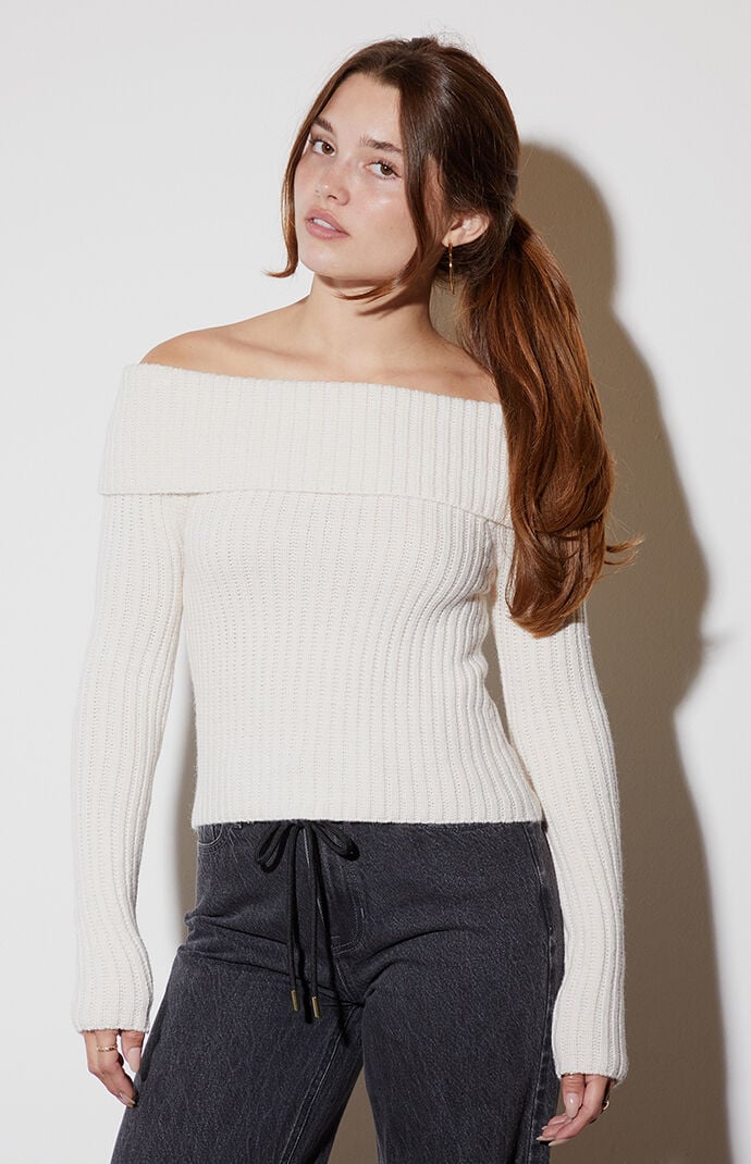 Foldover off the shoulder sweater hot sale