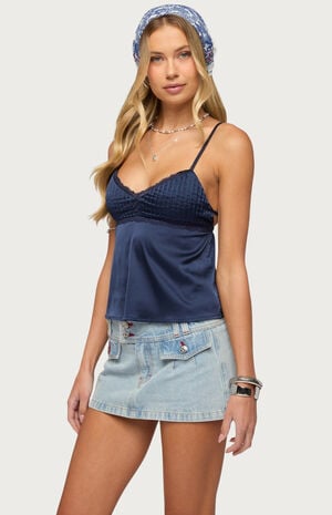 Blanca Satin Effect Lace Trim Tank Top image number 2