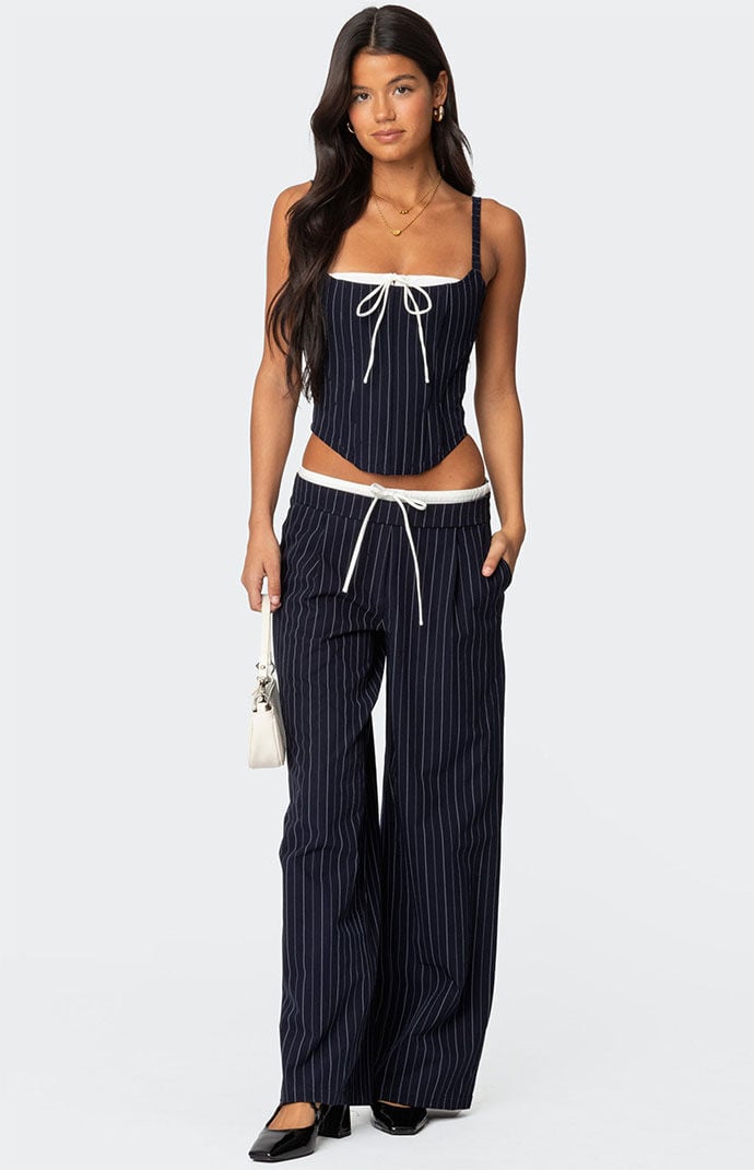 Edikted Pinstripe Peekaboo Drawstring Corset | PacSun