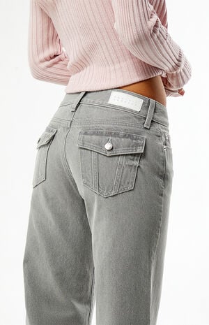 Zoe Low Rise Girlfriend Jeans Button Pocket Gray image number 5