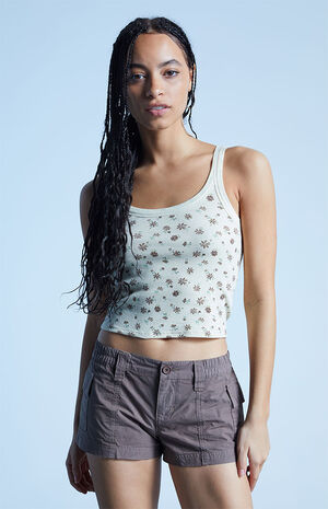 Brown Low Rise Elastic Waist Cargo Shorts image number 2