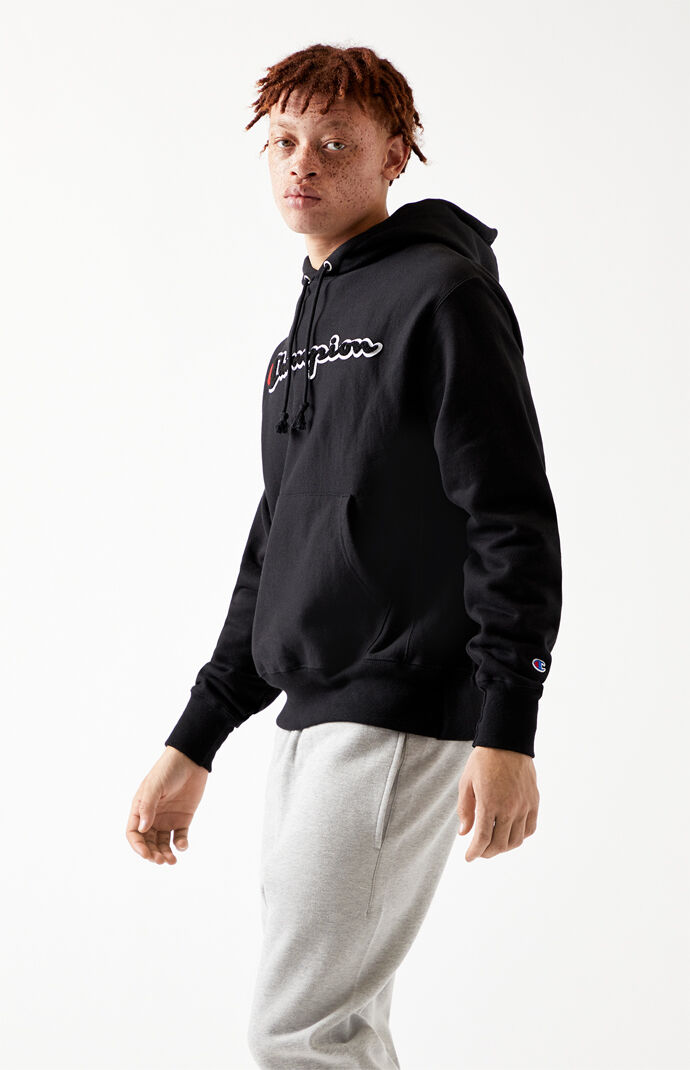 Reverse Weave Chenille Script Pullover Hoodie